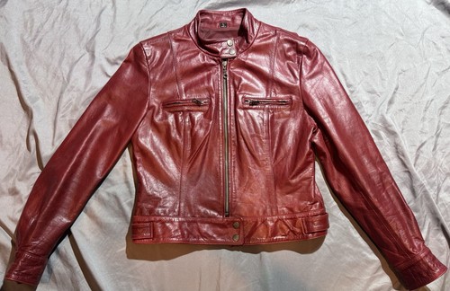 Burgundy red leather moto - red,